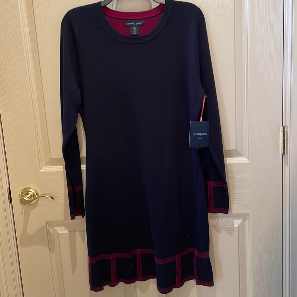 BNWT Cynthia Rowley Black sweater dress size L w/red accents
